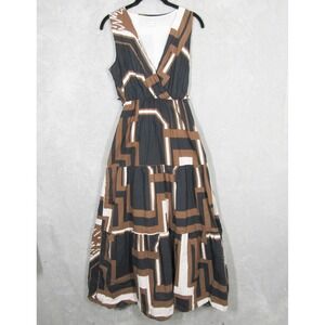 CIVICO 51 Women Size M Geometric Print Maxi Dress Made in Italy Cotton V Neck